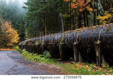 Wooden 12 Foot Diameter Pipeline Diverting Water From The North Umpqua River To A Powerhouse Downstr