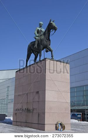 Helsinki, Finland - March 17, 2013: The Equestrian Statue Of The Marshal Mannerheim (1867-1951), Fin