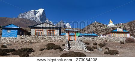 Dingboche, Nepal - January 13, 2017: Panorama Of Sherpas Village On The Way To Everest Base Camp, Hi