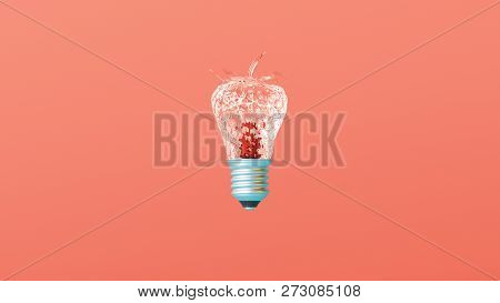 Glass Textured Strawberry Lightbulb Idea On Creative Leaving Coral Background.
