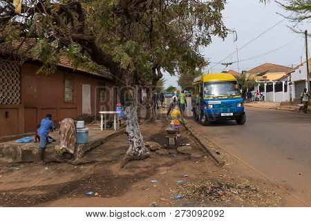 Bissau, Republic Of Guinea-bissau - February 5, 2018: Street Scene In The City Of Bissau With People