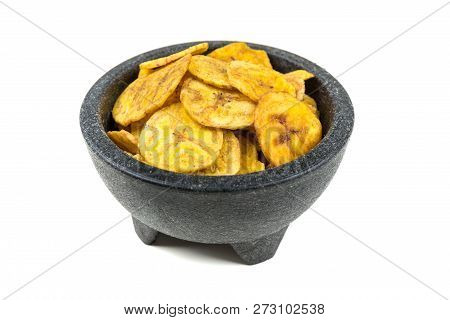Pile Of Crunchy Sliced Dehydrated Plaintain Fruit Chips