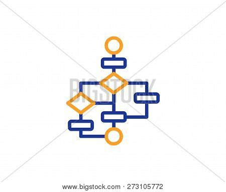 Block Diagram Line Icon. Path Scheme Sign. Algorithm Symbol. Colorful Outline Concept. Blue And Oran