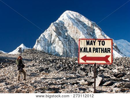 View Of Kala Patthar And Mount Pumori - Signpost Way To Kala Patthar - Nepal Himalayas Mountains