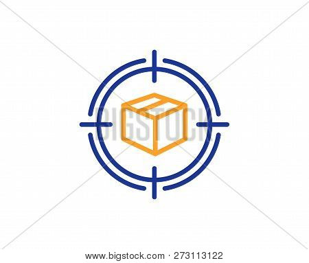 Parcel Tracking Line Icon. Delivery Monitoring Sign. Shipping Box In Target Symbol. Colorful Outline