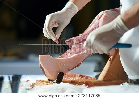 Dry Spanish Hamber Jamon Serrano Italian Prosciutto Crudo Or Pams Ham Purpose That The Man Should Cu