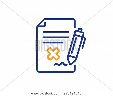 Reject File Line Icon. Decline Document Sign. Delete File. Colorful Outline Concept. Blue And Orange