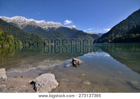 View Of The Mountain Lake Rizza, Abkhazia