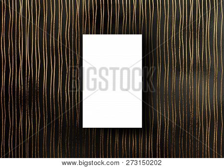 Business Card Mock-up Template With Gold Crooked, Wavy Line Pattern Background