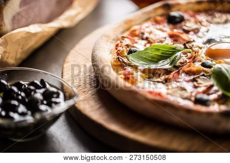 Pizza Capricciosa Capricious Traditional Italian Meal From Prosciutto Mushrooms Artichokes Egg Parme