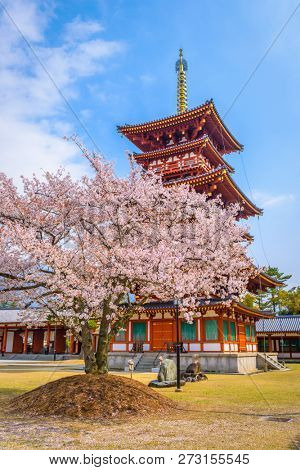 Nara, Japan at the Pagoda of Yakushi-ji Temple.