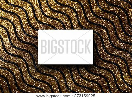 Business Card Mock-up Template With Gold Wavy Line Pattern Background