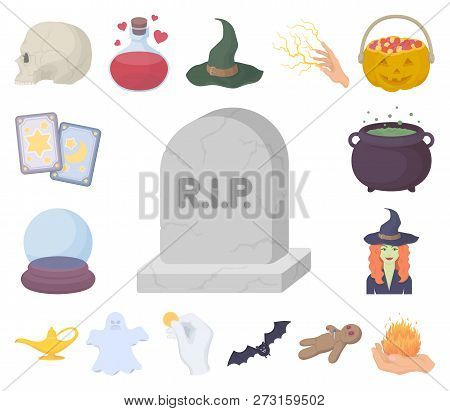 Cartoon And White Magic Cartoon Icons In Set Collection For Design. Attributes And Sorceress Accesso