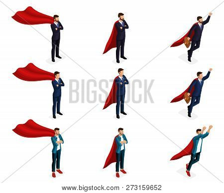 Isometry Is A Set Of Vector Supermen Of Super Heroes, 3d Businessmen Are Teenagers, Young Entreprene