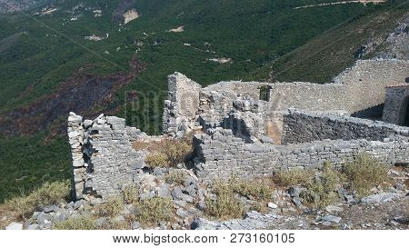 Ruins Of An Ancient Fortress In The Mountains Near Borsh, Albania
