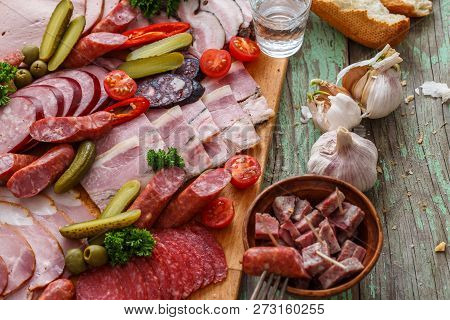Meat On Cutting Board, Close View, Copy Space