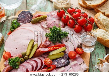 Appetizers Set Of Meat And Bread, Close View