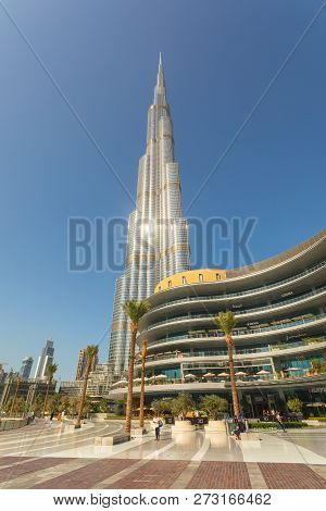 Dubai, Uae - November 09, 2018: Burj Khalifa Tower In Daytime. This Skyscraper Is The Tallest Man-ma
