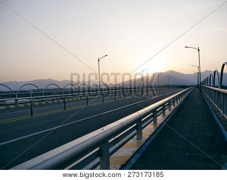 Sunset In The Empty Highway Near Yangyang City, South Korea