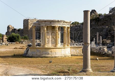 Restoration Of Tyche Temple. The Ancient Architecture Of The Turkish City Of Side.