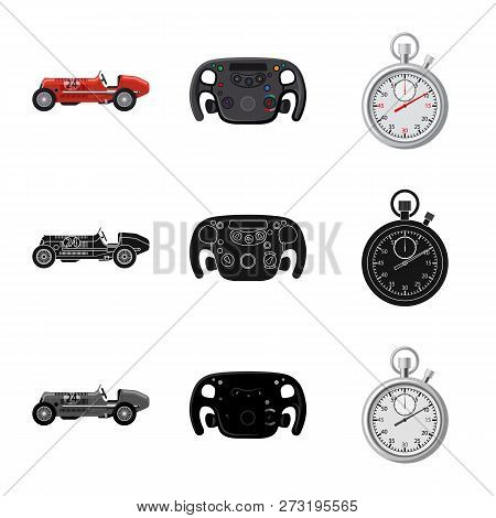 Vector Design Of Car And Rally Symbol. Set Of Car And Race Vector Icon For Stock.