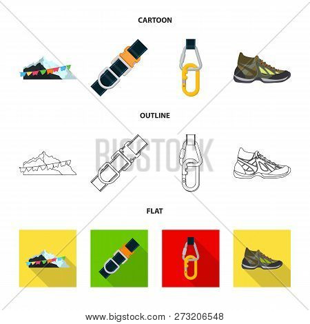 Vector Design Of Mountaineering And Peak Symbol. Collection Of Mountaineering And Camp Stock Symbol 