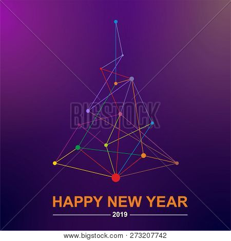 New Year 2019 Celebration Card. Christmas Background With Hi-tech Decoration