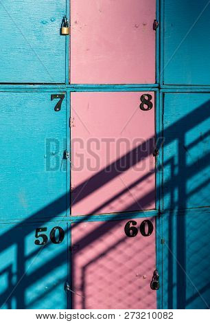 Blue And Pink Lockers Of Les Sables Beach (les Sables D Olonne, France)