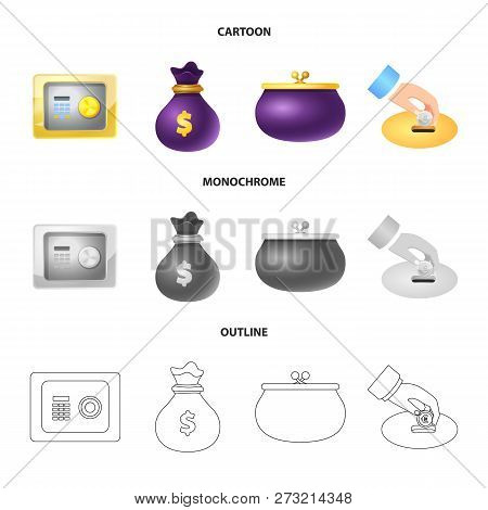 Vector Illustration Of Bank And Money Icon. Set Of Bank And Bill Vector Icon For Stock.