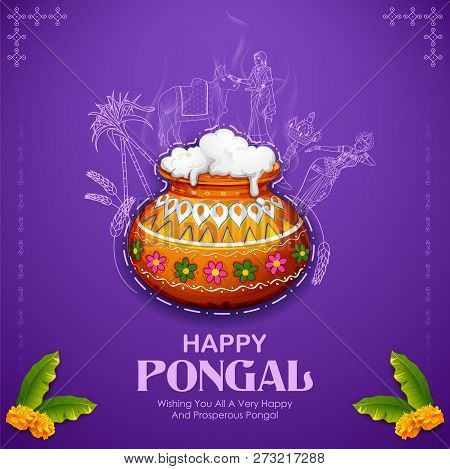 Happy Pongal Holiday Harvest Festival Of Tamil Nadu South India Greeting Background