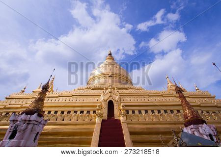 Buddhist Shwezigon Pagoda In Bagan. Myanmar (burmar)