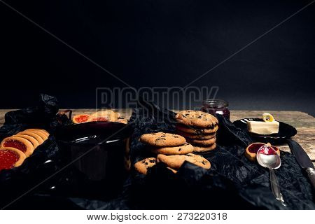 Morning Breakfast With Coffee Or Cappuccino And Chocolate Cookies