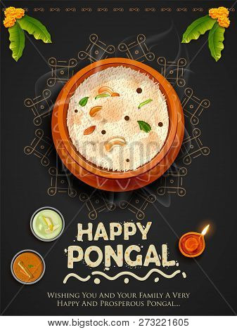 Happy Pongal Holiday Harvest Festival Of Tamil Nadu South India Greeting Background