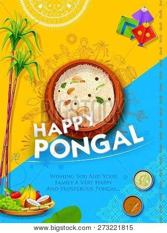 Happy Pongal Holiday Harvest Festival Of Tamil Nadu South India Greeting Background