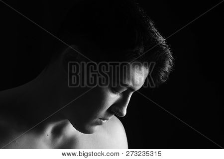 Portrait Of A Man Without Clothes Black Backgroun