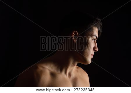 Portrait Of A Man Without Clothes Black Background