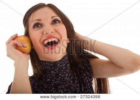 giovane ragazza bella con apple sul bianco