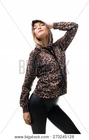 Young Blonde In Bomber And Leather Jeggings Shot