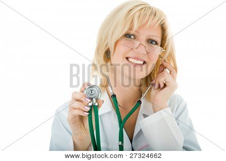 bella donna medico isolata on white