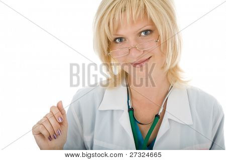 bella donna medico isolata on white