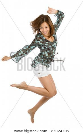 ragazza danza di gioia sopra bianco