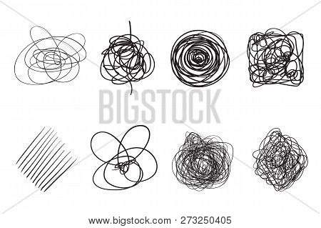 Tangled Shapes On White. Chaos Pattern. Scribble Sketch. Background With Array Of Lines. Intricate C