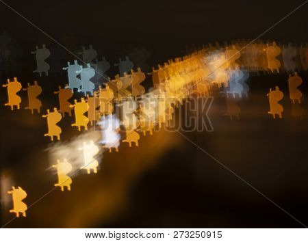 Background Of Bitcoin Symbols.on A Dark Background Cryptocurrency Bitcoin.vague Background Of Bitcoi