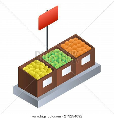 Supermarket Fruit Box Icon. Isometric Of Supermarket Fruit Box Vector Icon For Web Design Isolated O