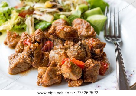 Turkey Meat Saute With Salad / Et Sote Kavurma Kebap Or Kebab