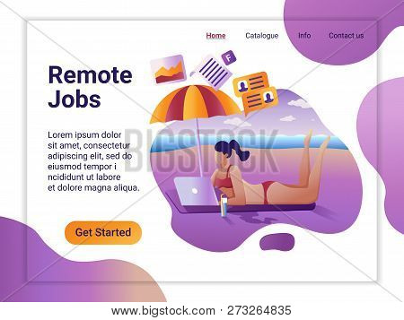Landing Page Template Of Remote Worker. The Flat Design Concept Of Web Page Design For A Mobile Webs