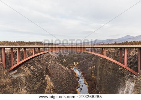 View Of Steel Arch Bridge As Seen From Peter Skene Ogden Park Near Terrebonne, Oregon.