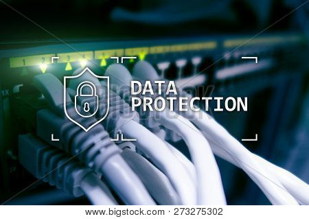 Data Protection, Cyber Security Information Privacy. Internet And Technology Concept. Server Room Ba