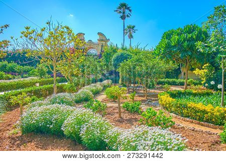 Naxxar, Malta - June 14, 2018: The Garden Of Palazzo Parisio Was Landscaped In The Middle Of The Tow