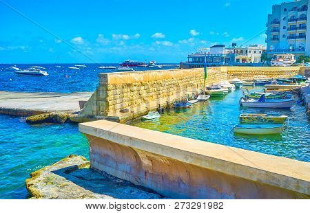 The Entrance To The Historical Harvour Il-menqa, The Traditional Maltese Boat Shelter, Bugibba, Malt